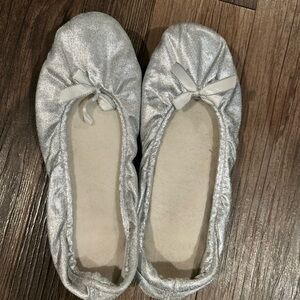 Silver Ballet Flats with Bow